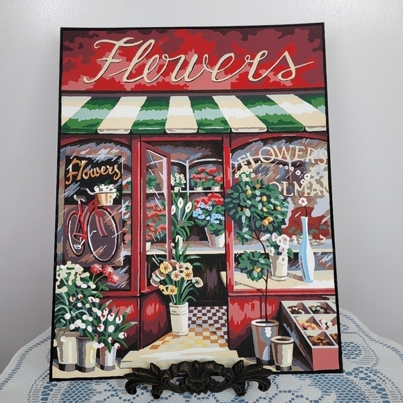The Flower Shop Advanced Paint By Number 11×14 Finished Acrylic Painting Boarder - Picture 1 of 10